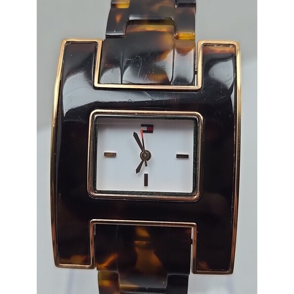 Tommy Hilfiger Womens Tortoise Shell Bracelet Watch Y2K Rose Gold New Battery - Picture 4 of 11